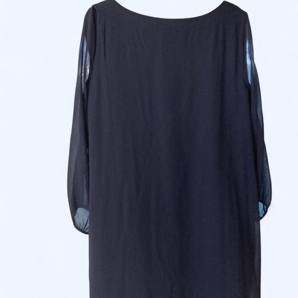 Lulu's Navy Blue Dress with open shoulder sheer sleeves S - Picture 4 of 5